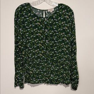 LOFT Green Floral Print Blouse
